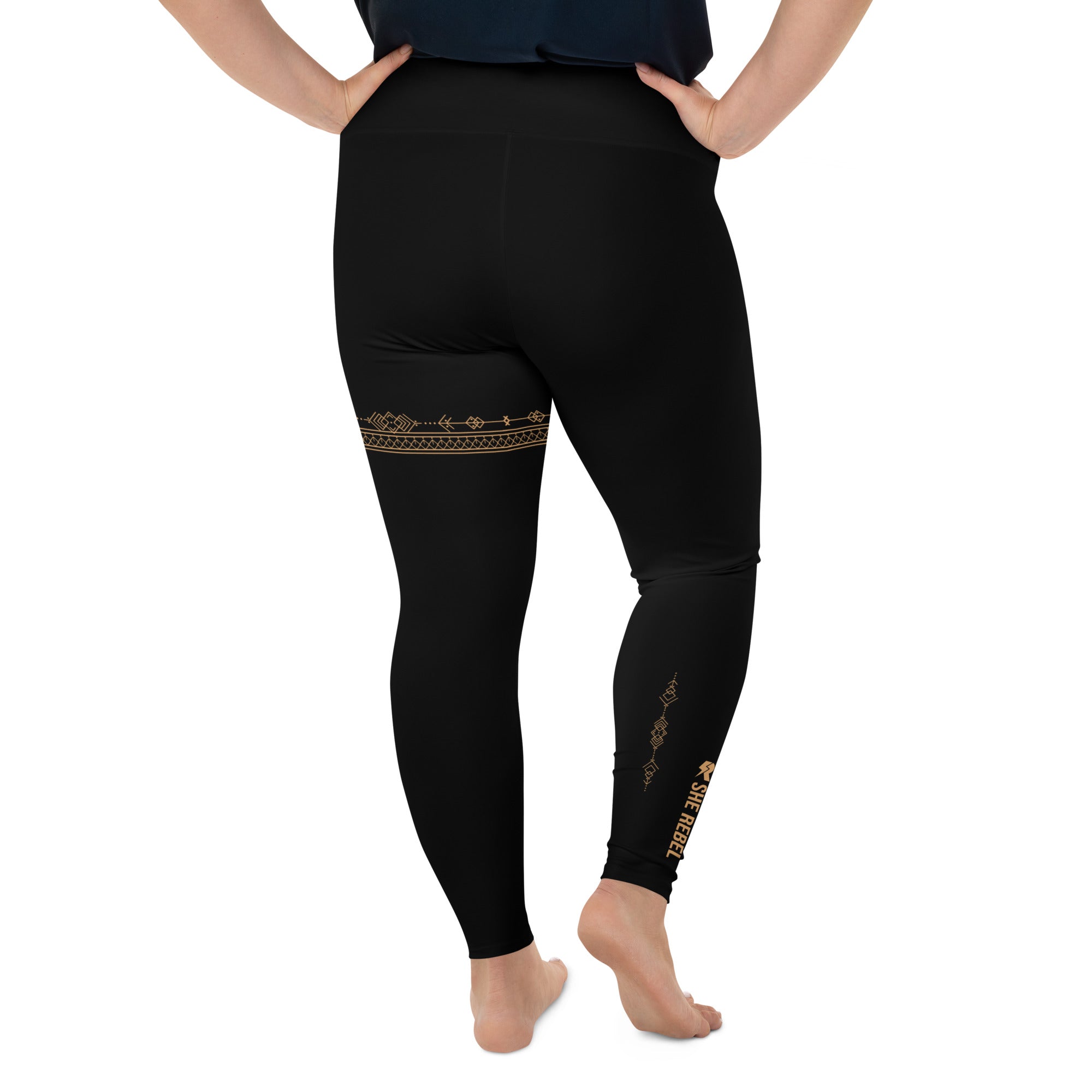 Black & Gold Detail Boho Leggings | Plus Size